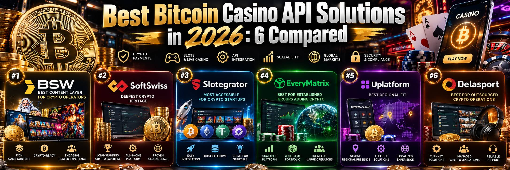 Best Bitcoin Casino API Solutions in 2026: 6 Compared