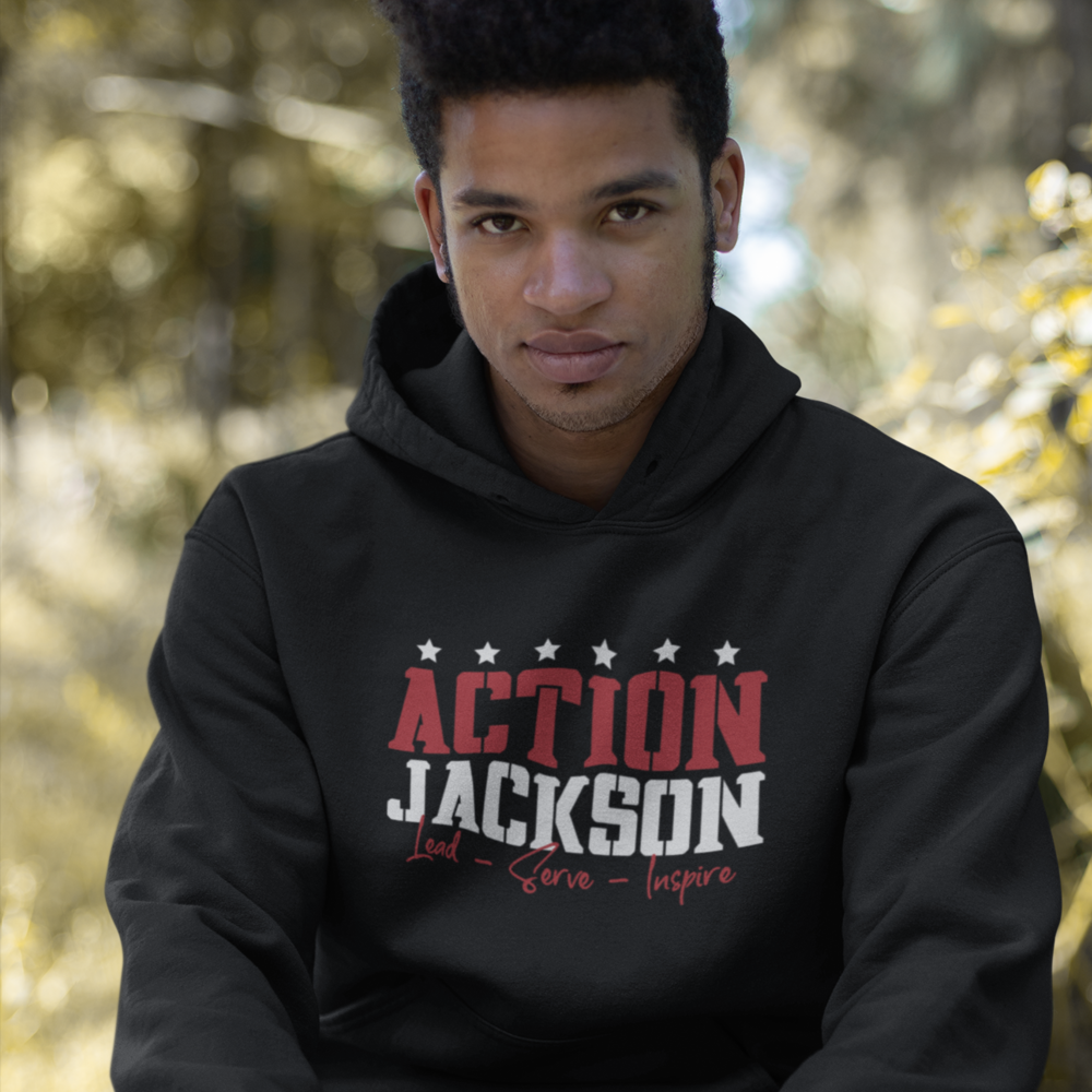 Lead-Serve-Inspire ACTION by Patrick Jackson Hoodie, White Logo