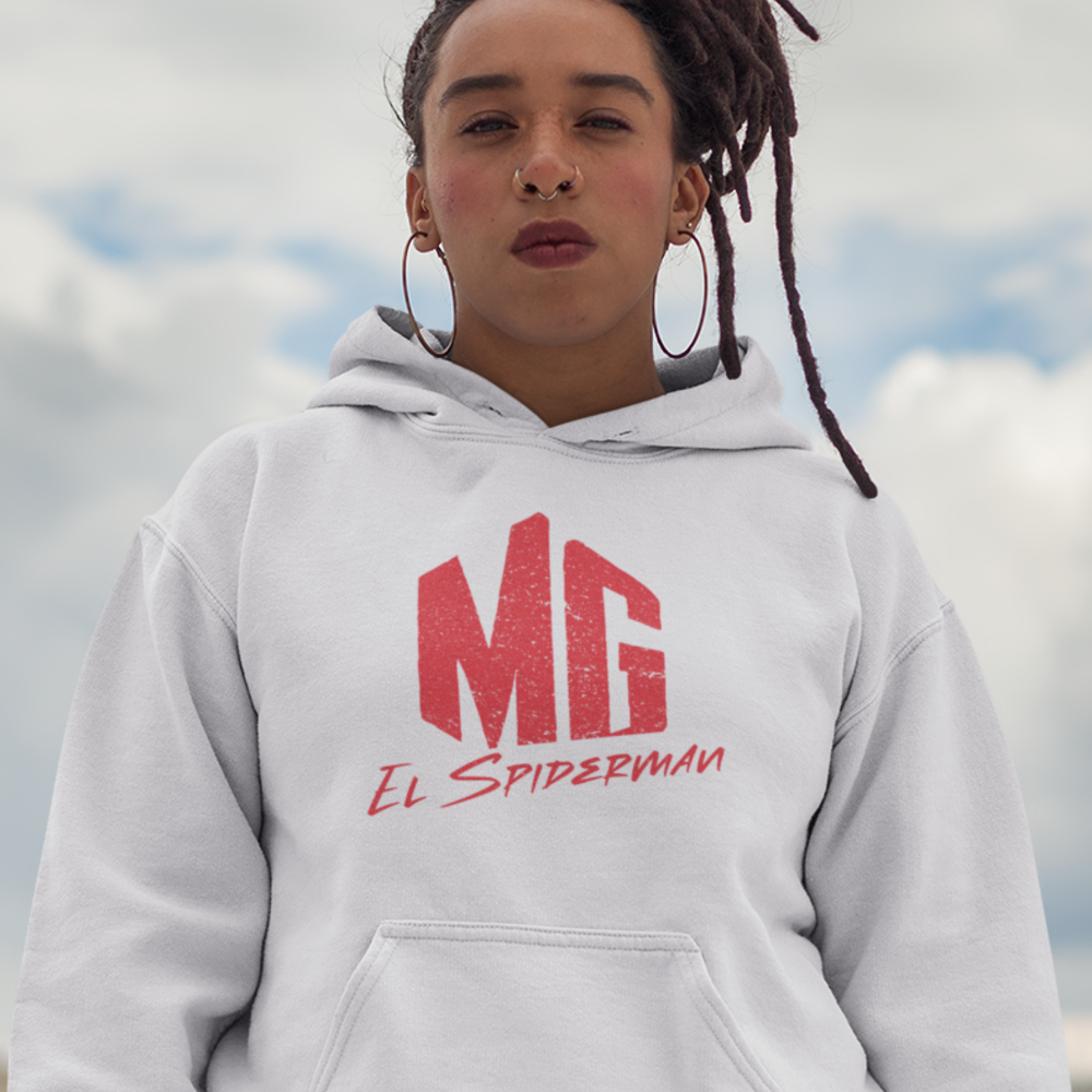 "EL Spiderman" by Michael Gianino Women's Hoodie, Red Logo