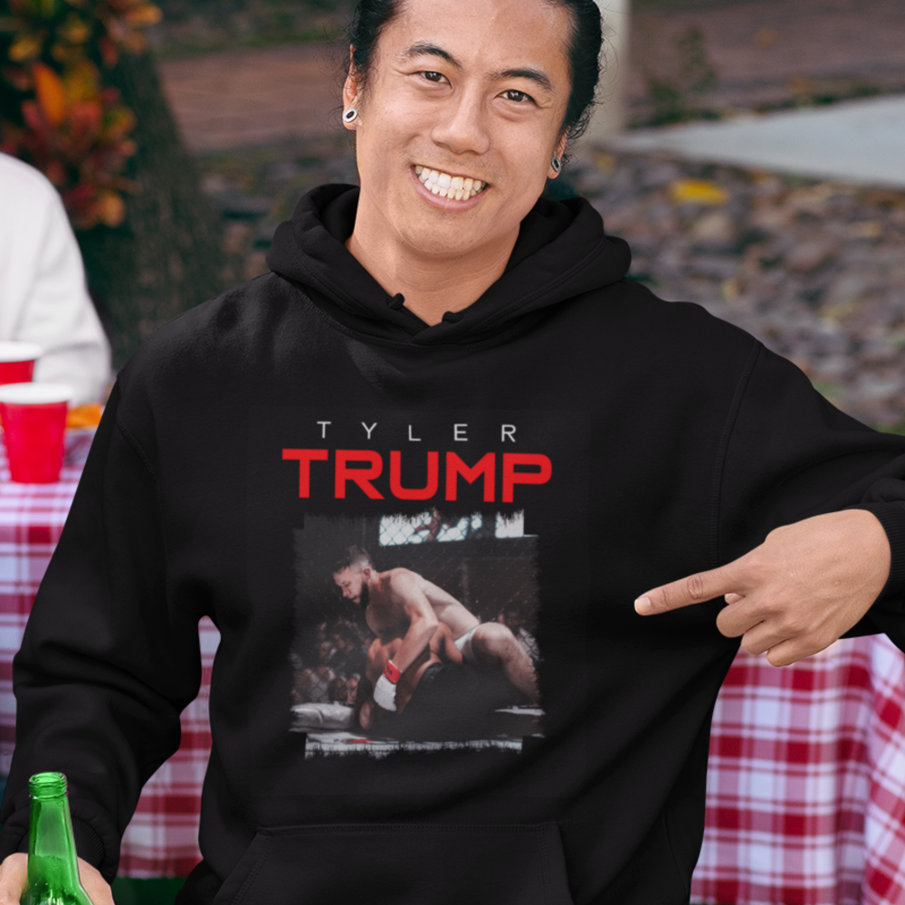 "Ground N’ Pound" by Tyler Trump Hoodie, White Logo