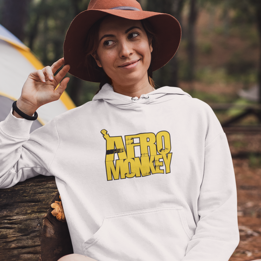Female Afro Monkey by Andre Ewell, Women's Hoodie, Yellow Logo MILLIONS