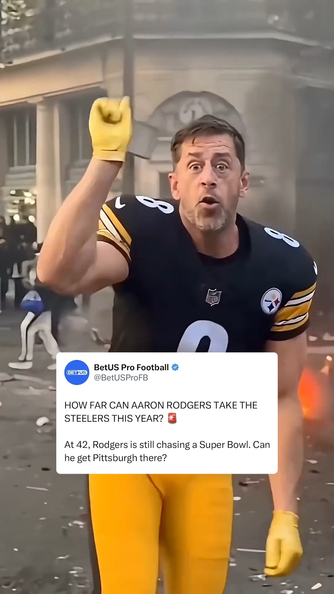 Aaron Rodgers in a Steelers jersey,...