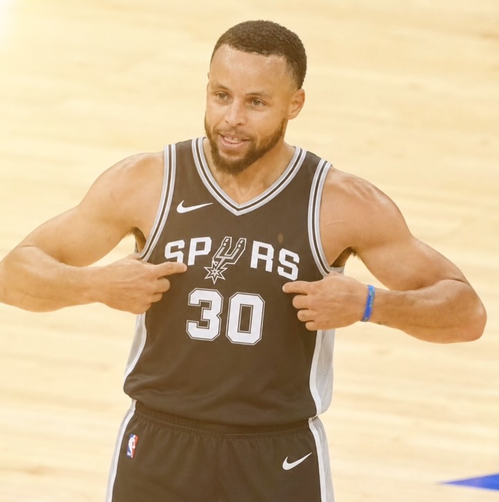 Stephen Curry in a Spurs Jersey, wi...