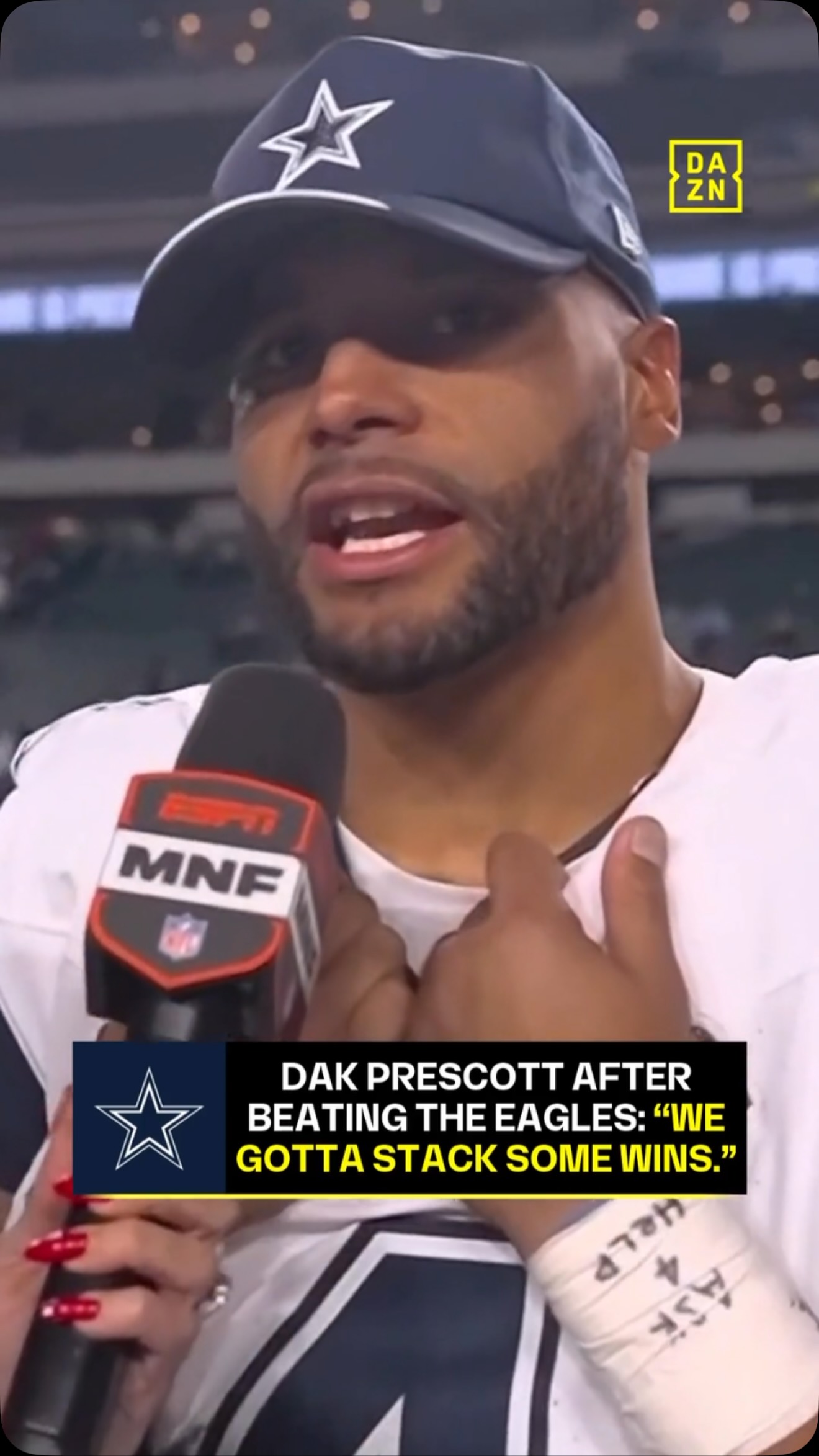 Dak Prescott after beating the Eagl...