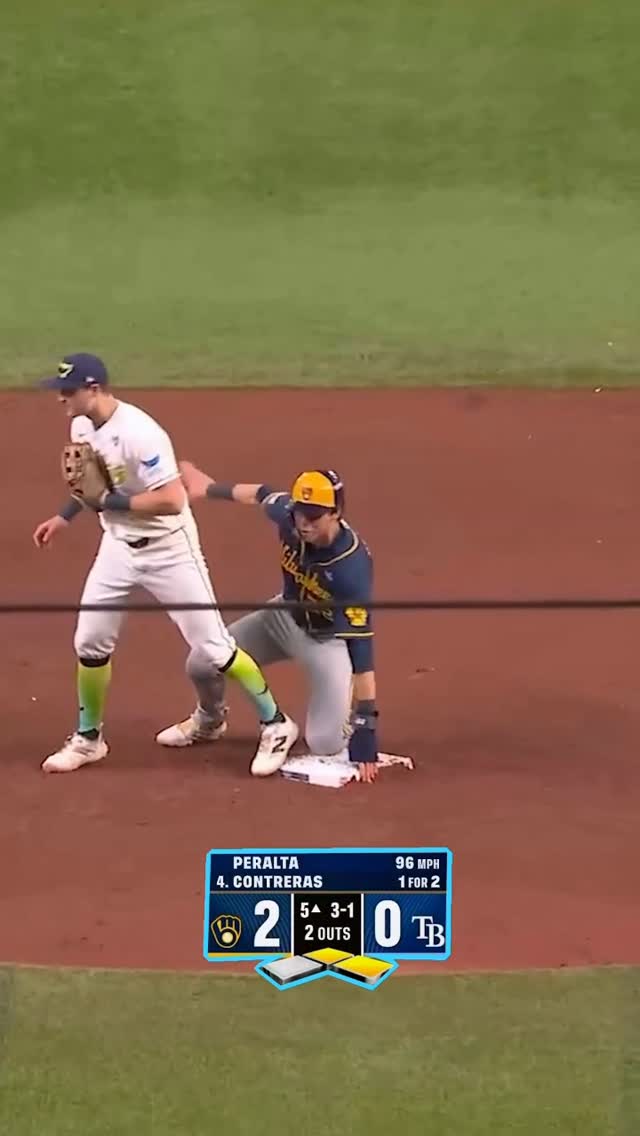 Christian Yelich out at second, cal...
