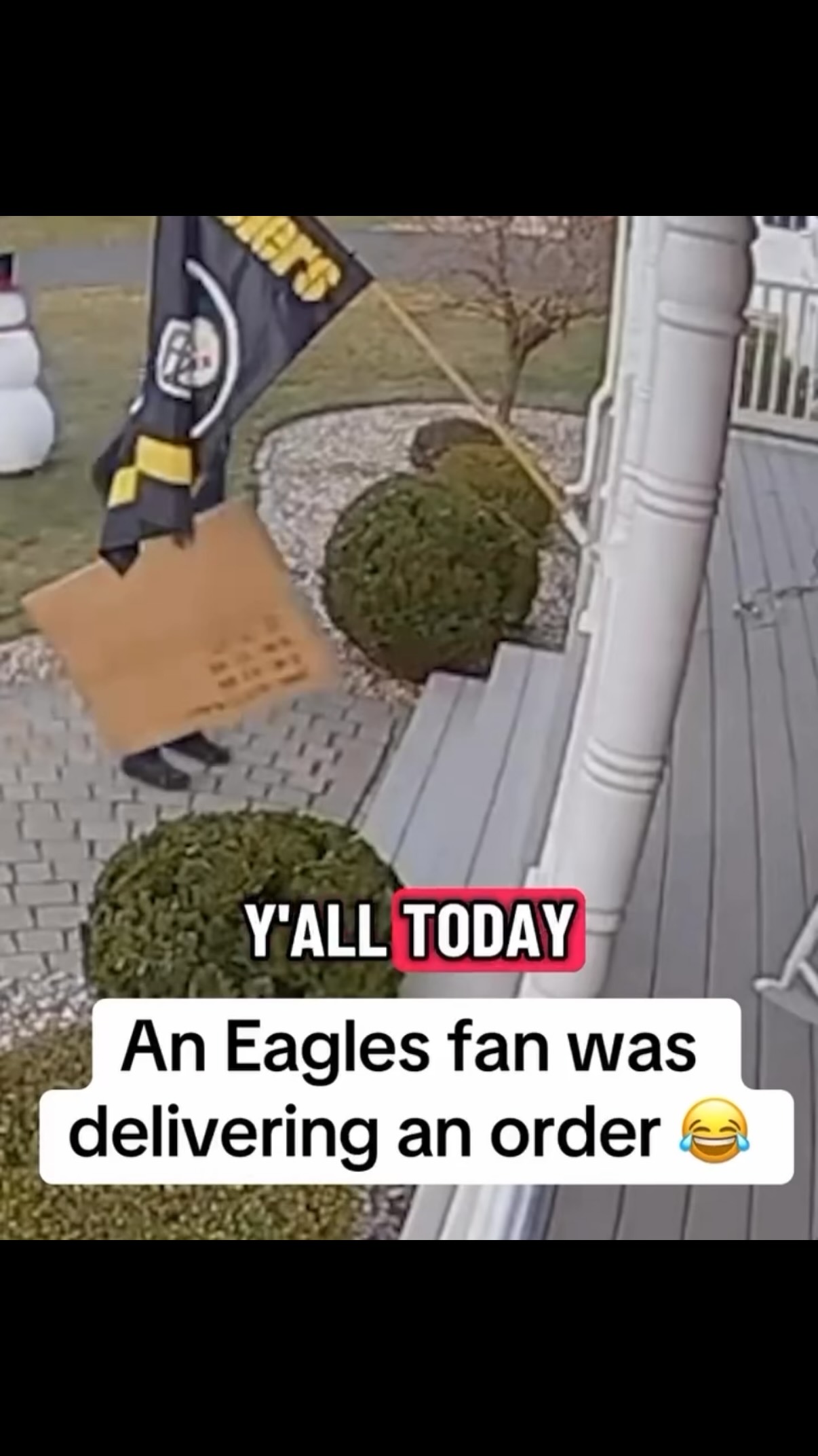 Eagles fan delivering package at a ...