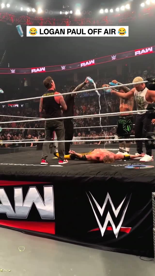 Logan Paul laid out on the ring aft...