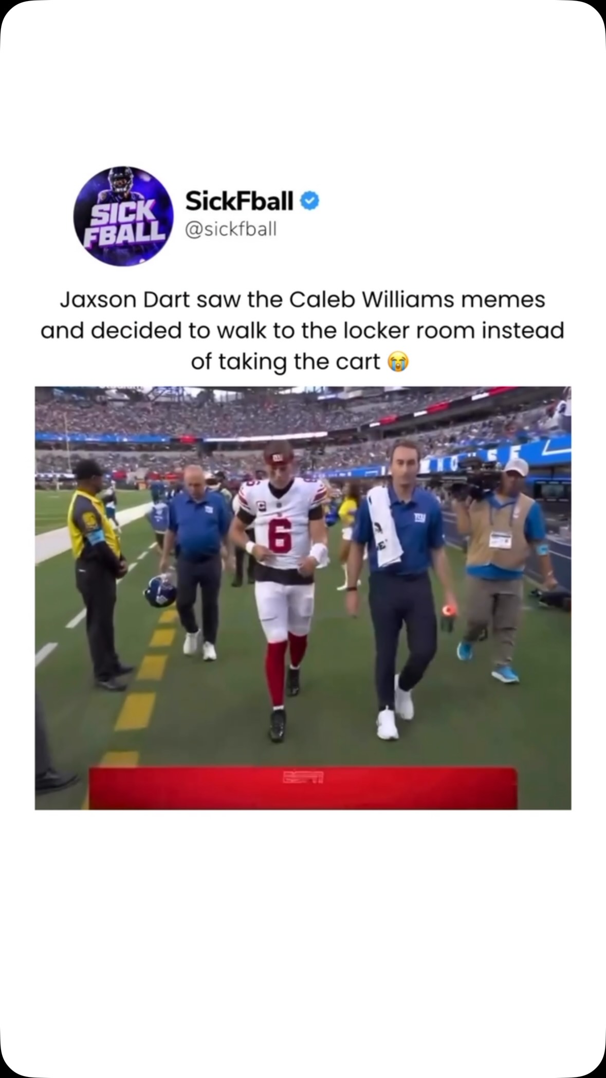 Jaxson Dart walks to the locker roo...