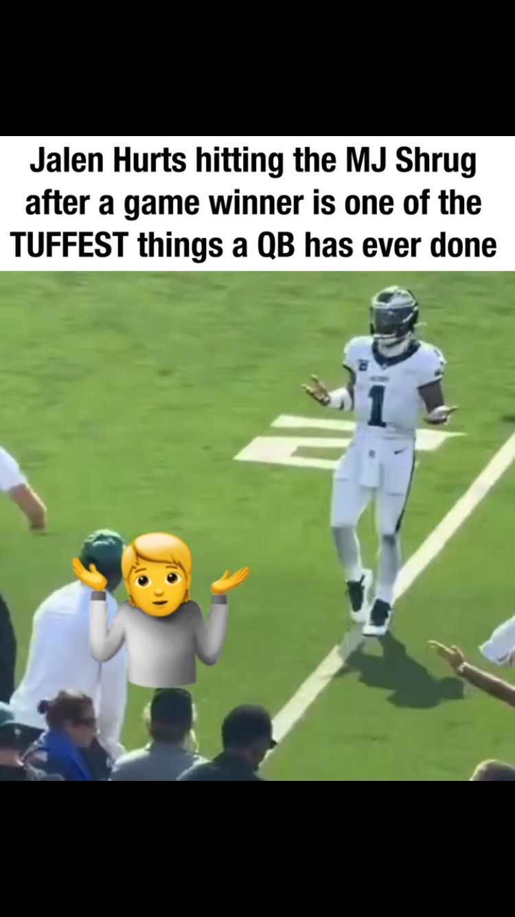 Jalen Hurts hitting the MJ Shrug af...