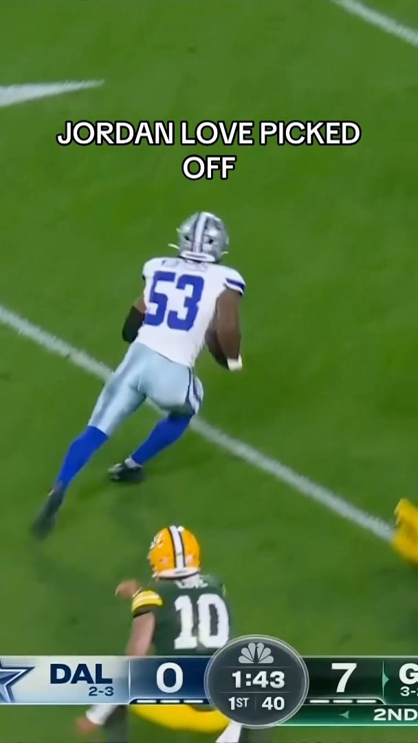 Jordan Love intercepted by Dee Wint...