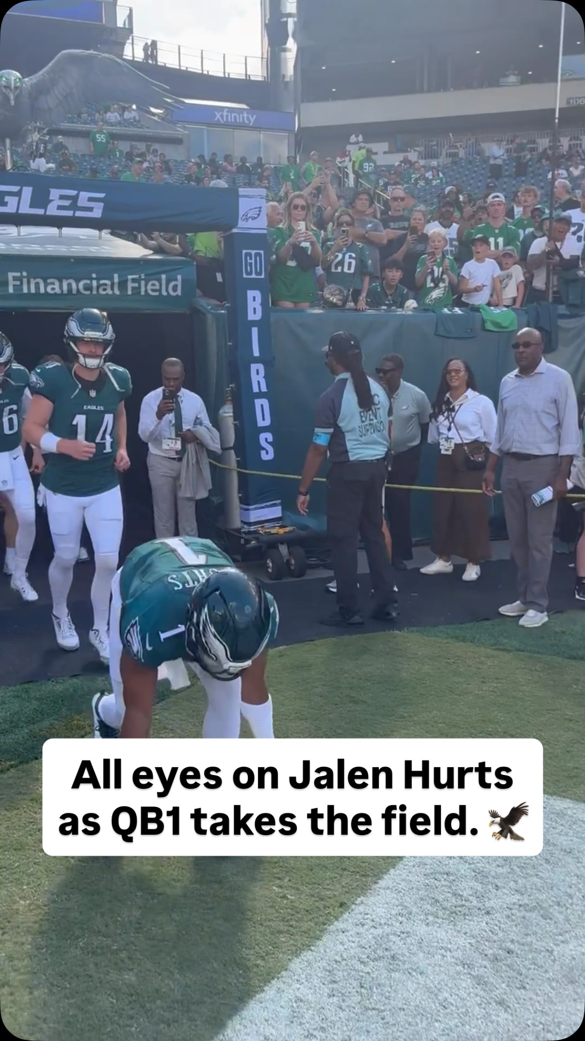 Jalen Hurts enters the field at Lin...