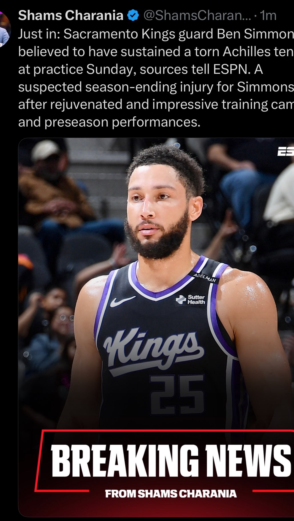 Ben Simmons believed to have sustai...