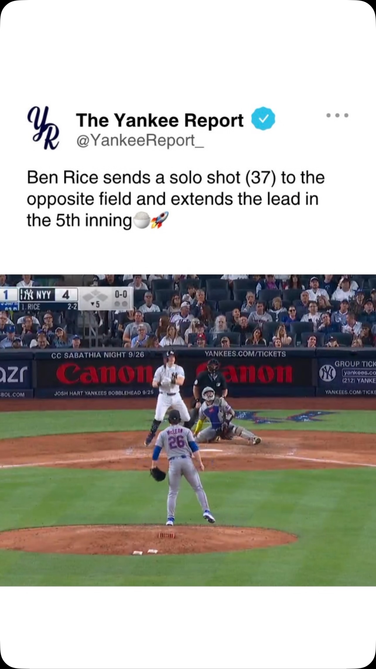Ben Rice extends the Yankees' lead ...
