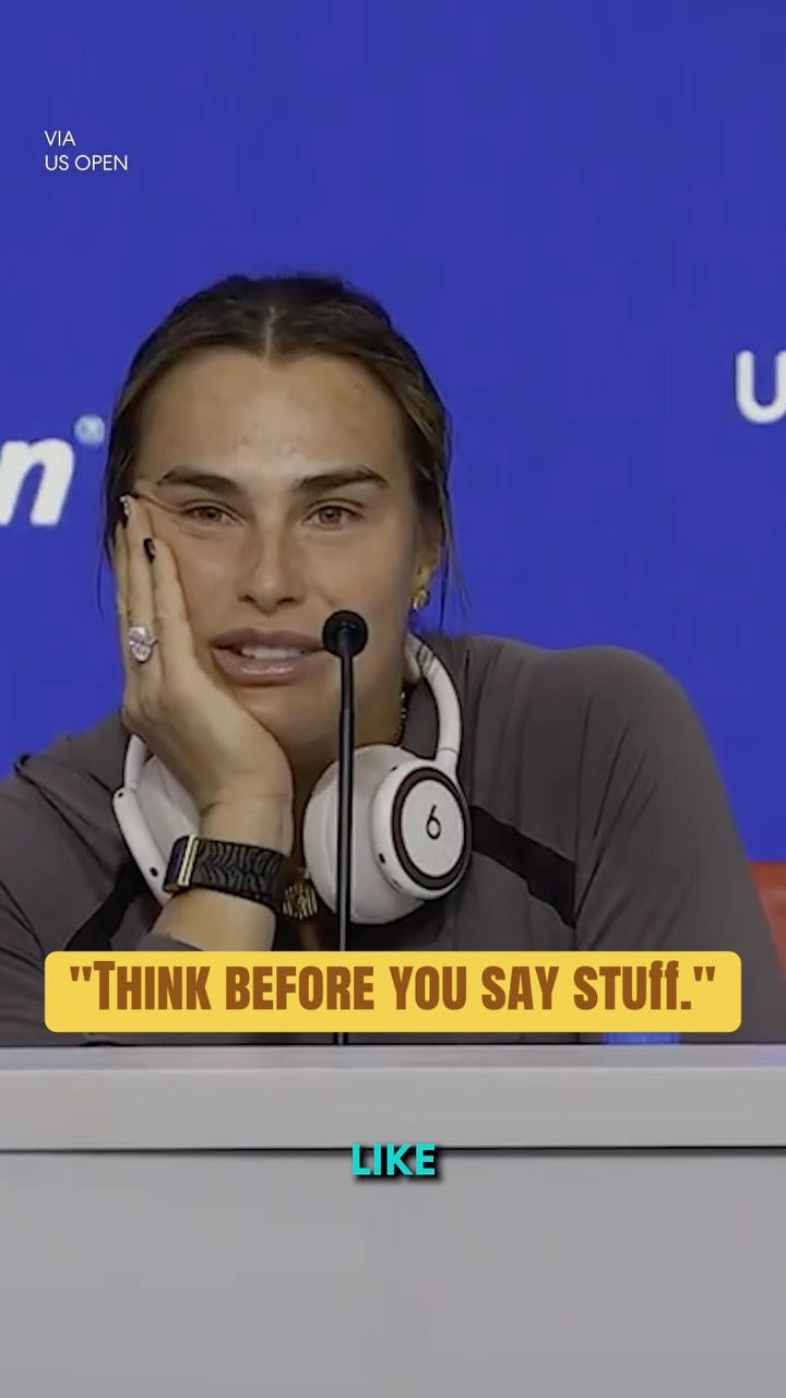 Aryna Sabalenka confronts a reporte...