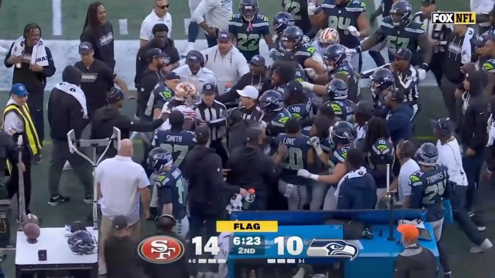 Dre Greenlaw ejected after late hit...