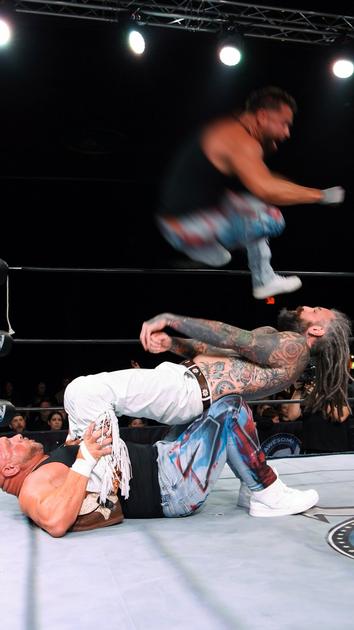 High-flying action in the wrestling...