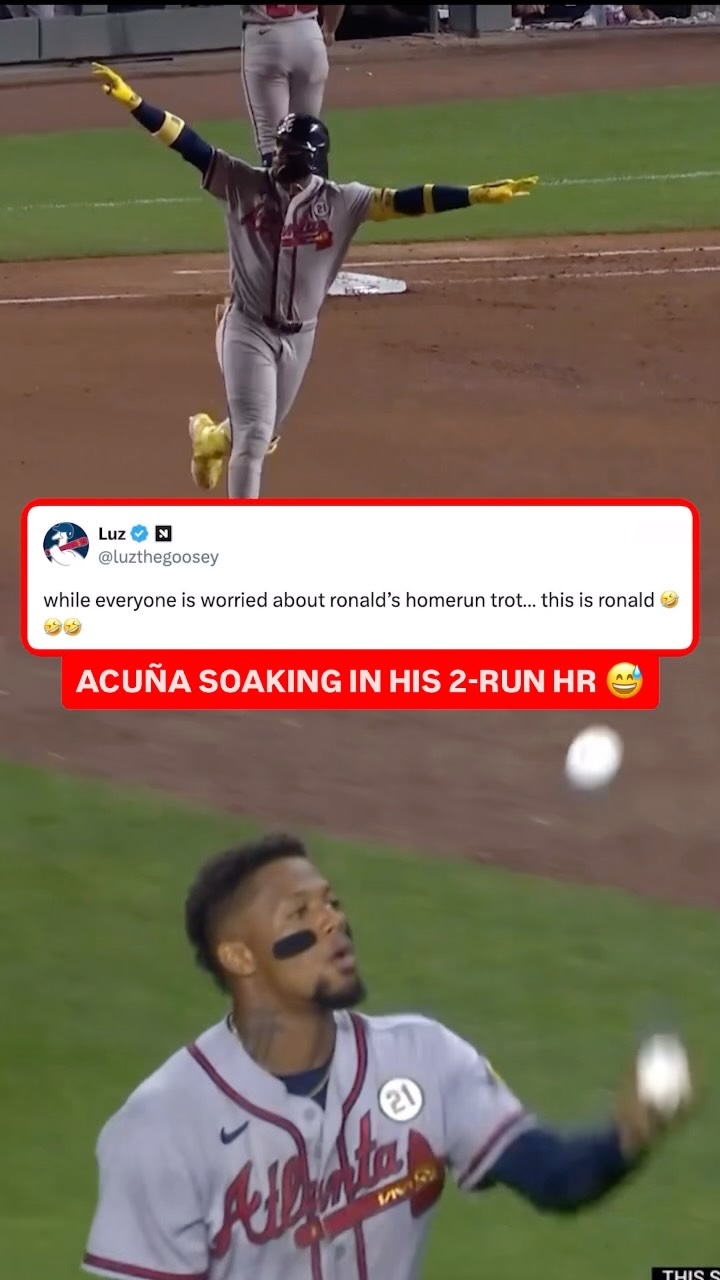 Ronald Acuña Jr. celebrates a 2-run...