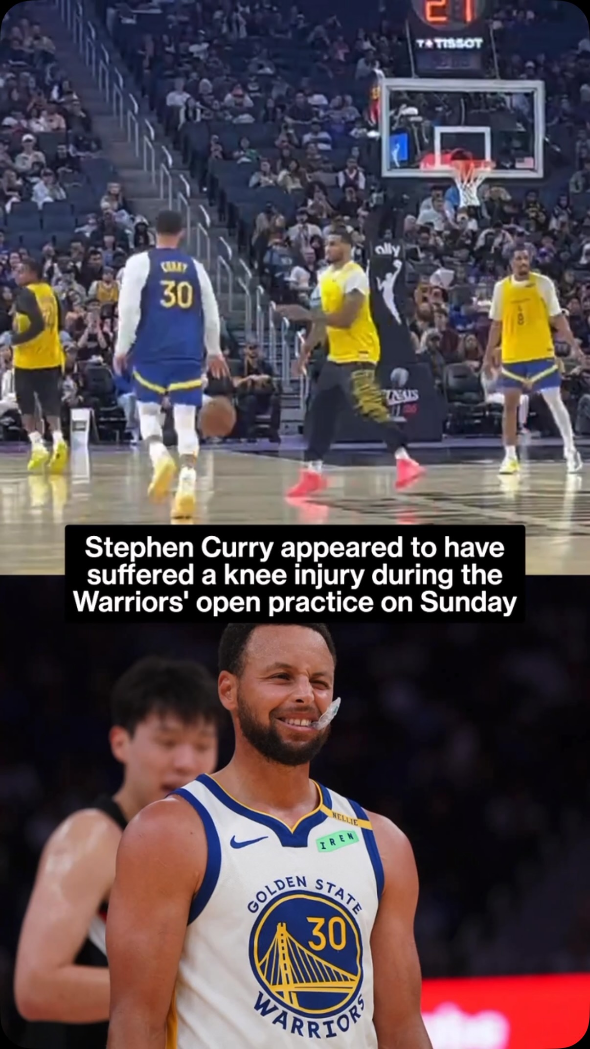 Stephen Curry appears to suffer kne...