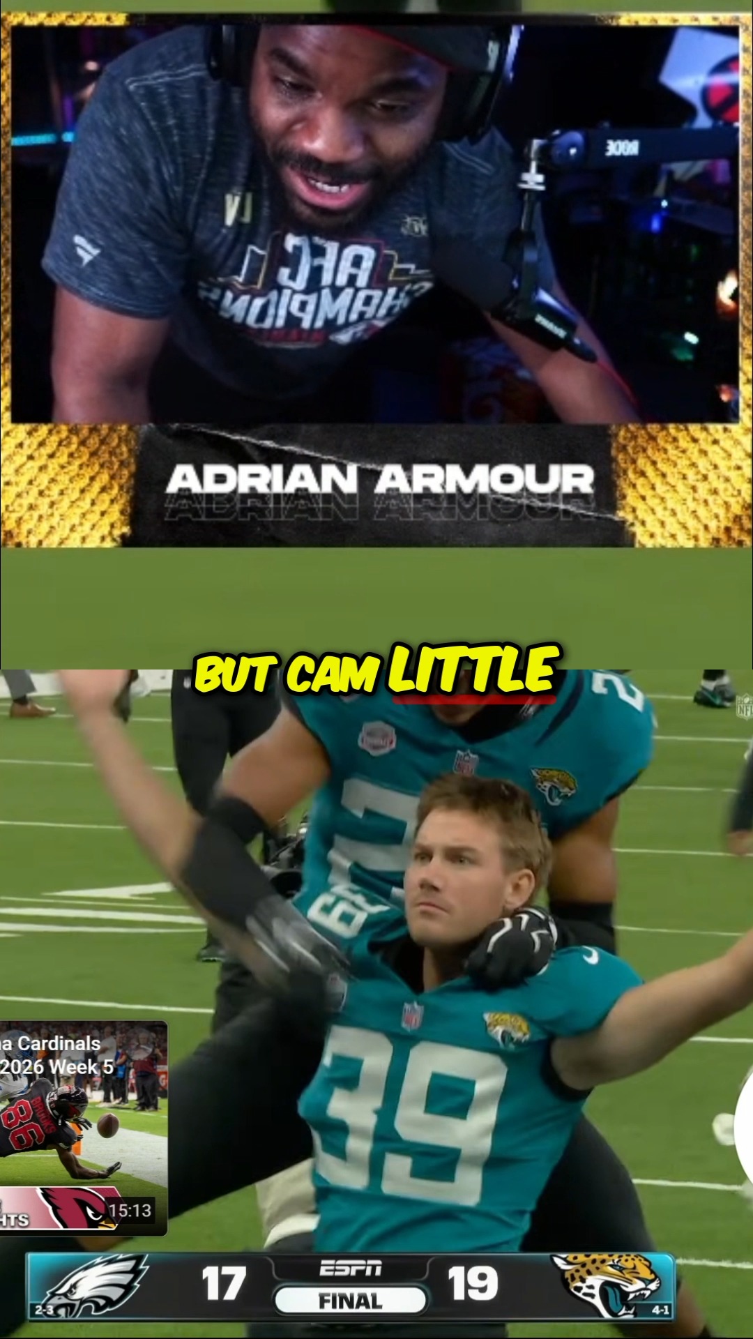 Adrian Armour reacts to Cam Little'...