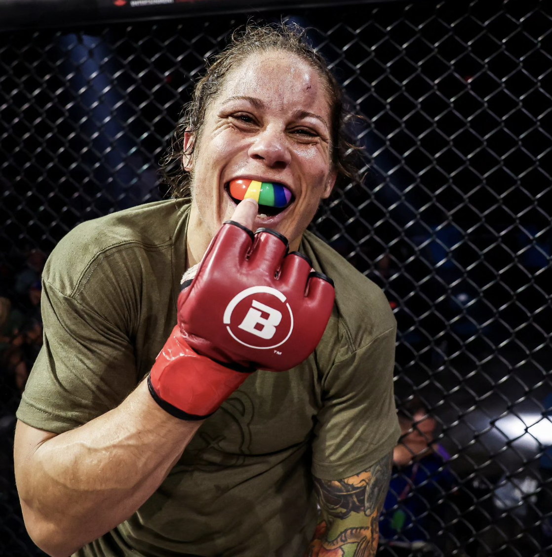 Liz Carmouche Custom Signed, Fight Worn T-shirt on MILLIONS Liz Carmouche Custom Signed, Fight Worn T-shirt