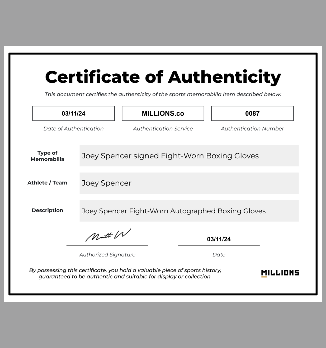 Joey Spencer Fight-Worn Autographed Boxing Gloves