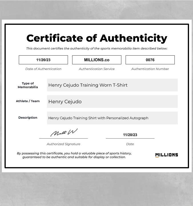 Henry Cejudo Training Worn T-Shirt on MILLIONS Henry Cejudo Training Worn T-Shirt