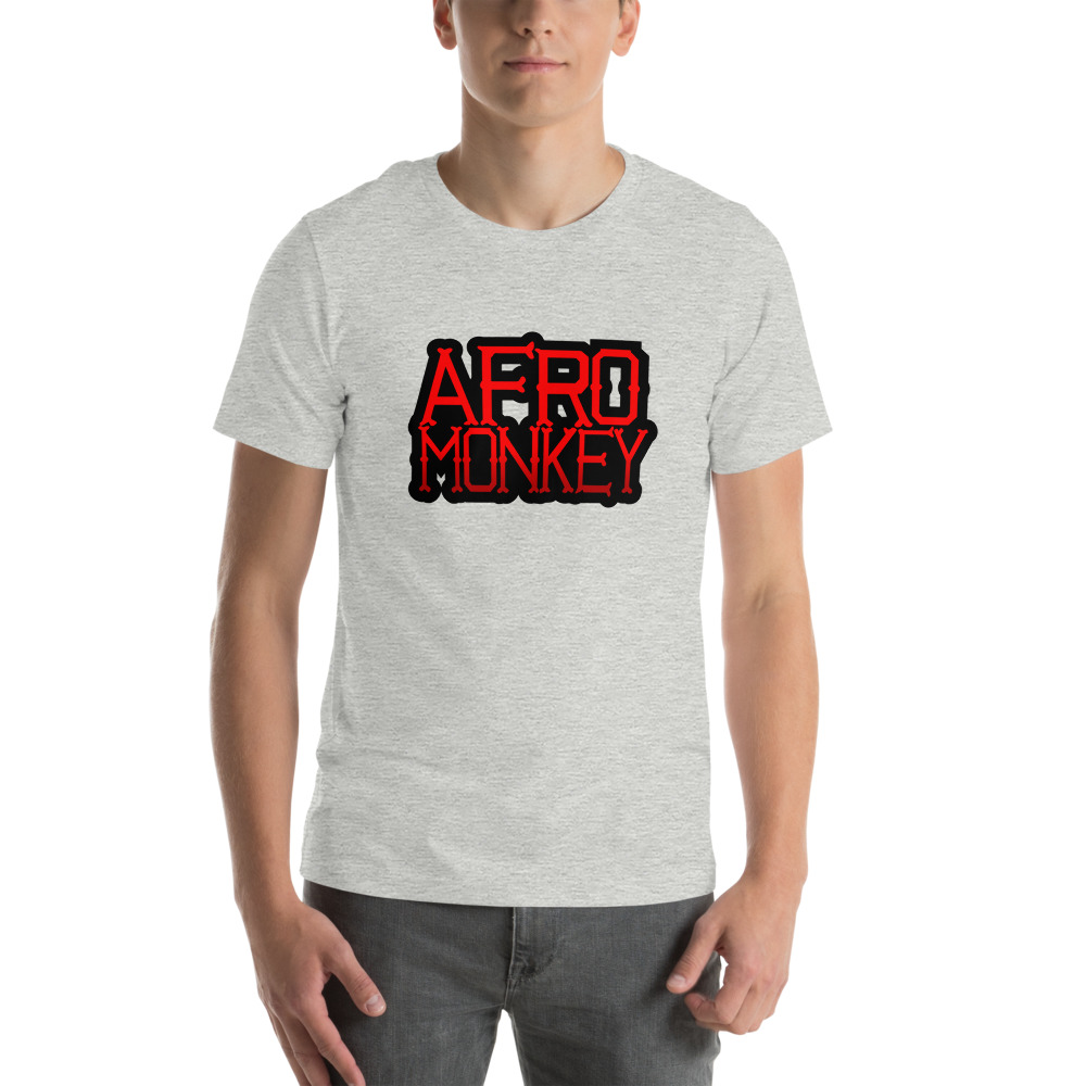 Afro Monkey by Andre Ewell, Men's T-Shirt, Red Logo