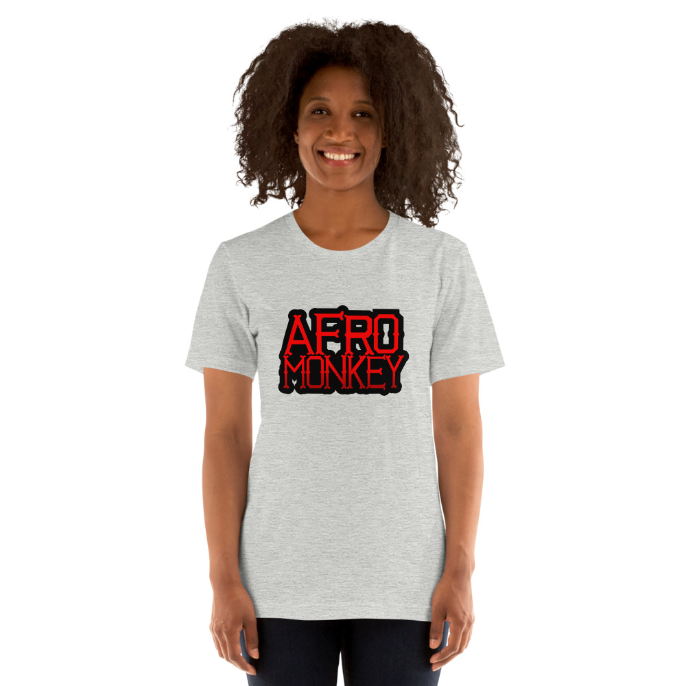 Afro Monkey by Andre Ewell, Women's T-Shirt, Red Logo
