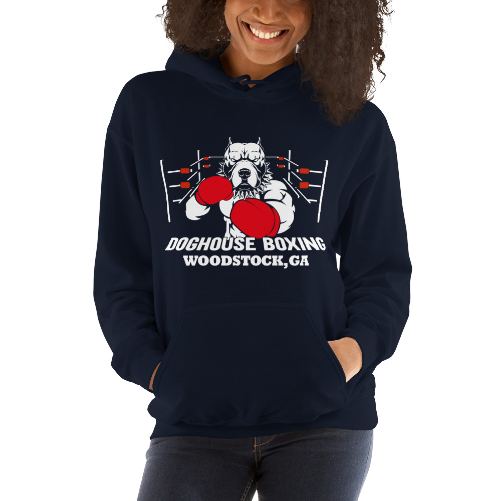 "Doghouse Boxing" by Dog House Boxing and Fitness Hoodie, White Logo