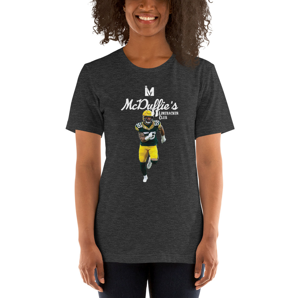 Linebacker Club by Isaiah McDuffie T-Shirt, White Logo