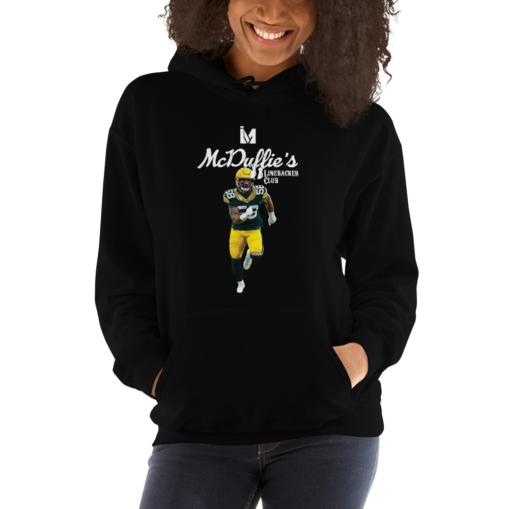 Linebacker Club by Isaiah McDuffie Hoodie, White Logo