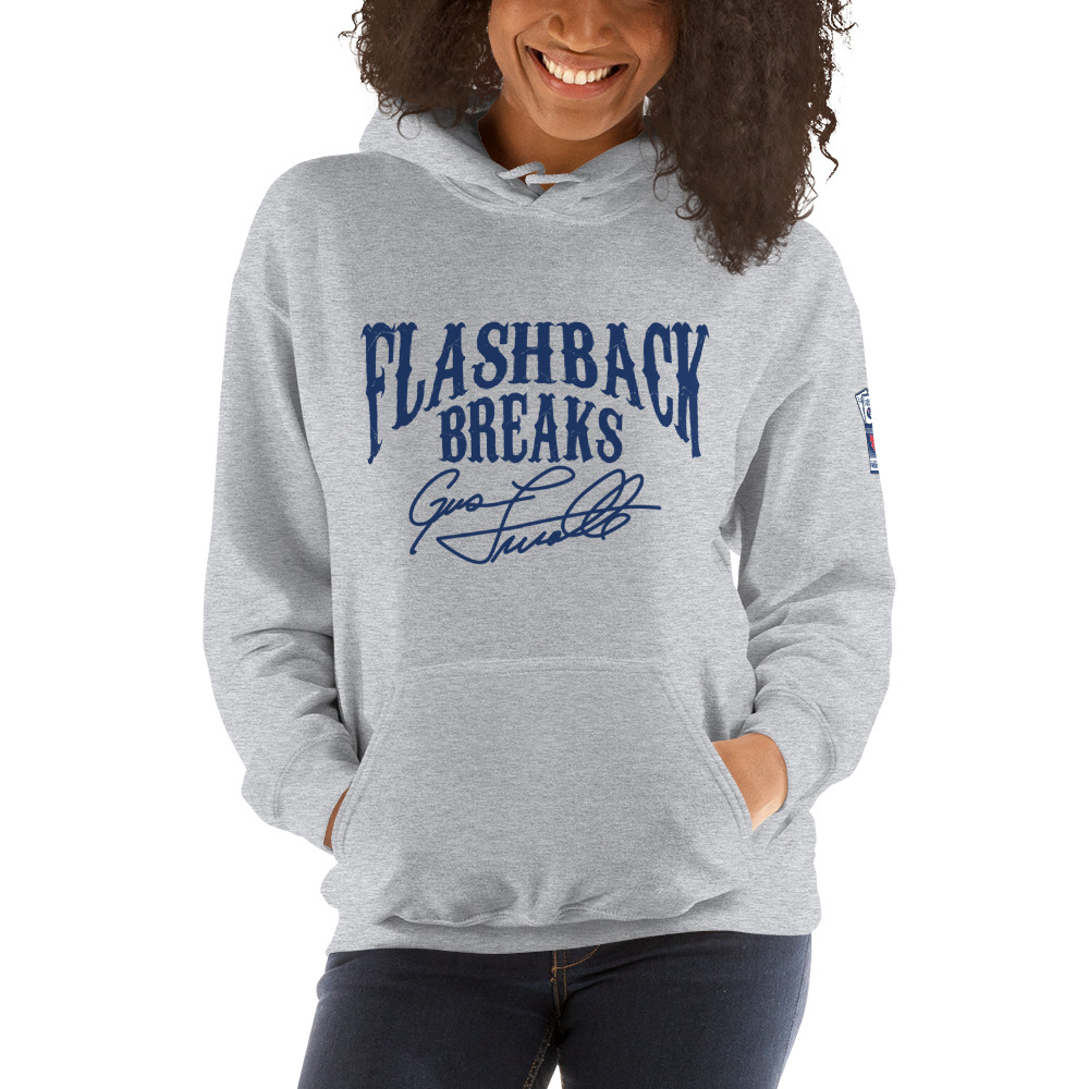 FlashBack Breaks Signed by Gus Frerotte Hoodie, Blue Logo