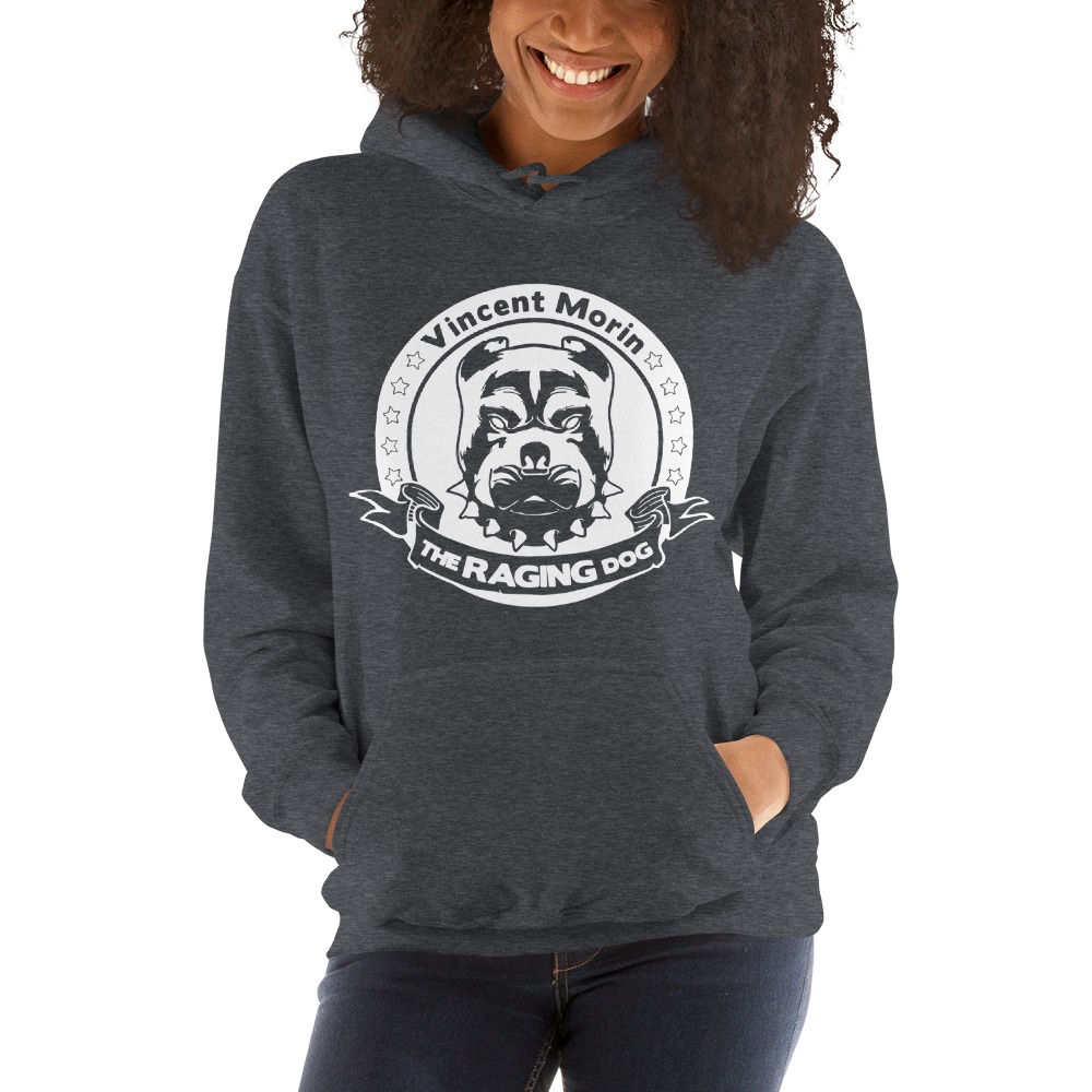 "Raging Dog" By Vincent Morin Hoodie, All White Logo