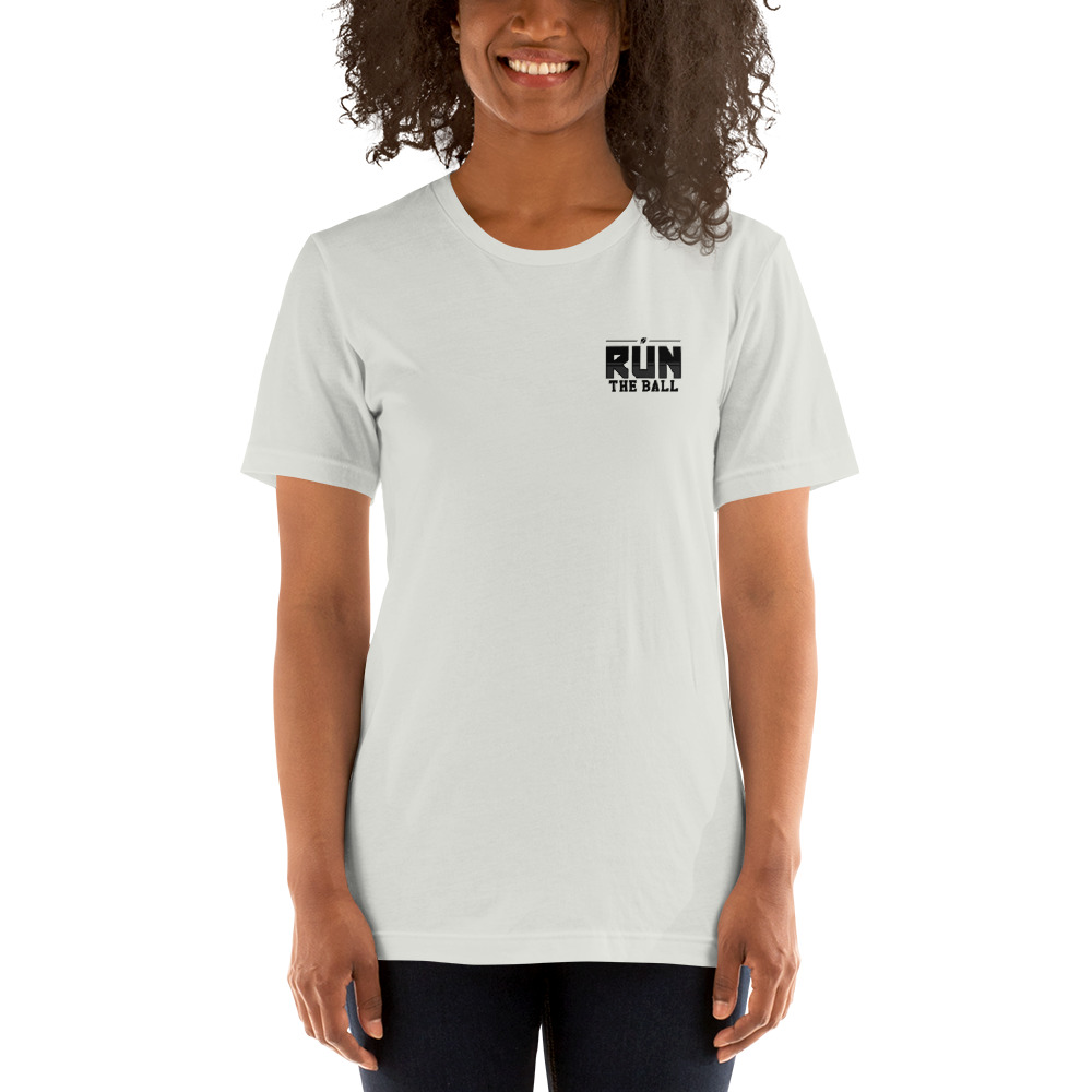 Run The Ball by Ada Ruller T-Shirt, Black Mini Logo on MILLIONS Run The Ball by Ada Ruller T-Shirt, Black Mini Logo