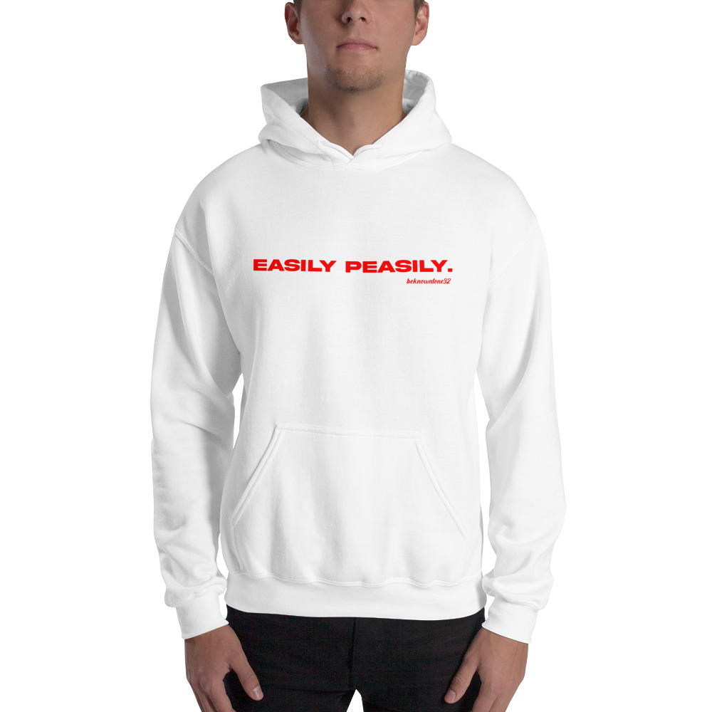 "Easily Peasily" Beknowntone by Anthony Mathis Unisex Hoodie, Red Logo