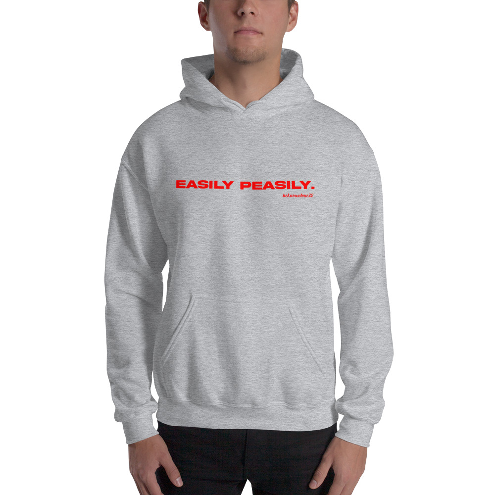 "Easily Peasily" Beknowntone by Anthony Mathis Unisex Hoodie, Red Logo