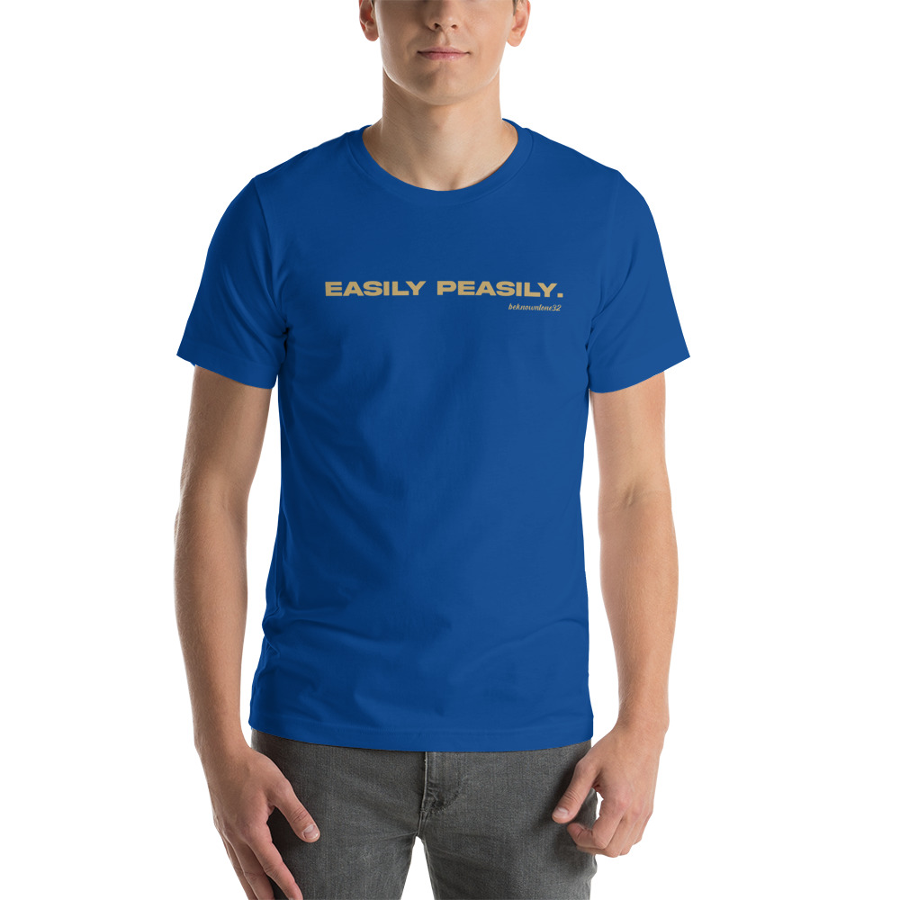 "Easily Peasily" Beknowntone by Anthony Mathis Unisex T-Shirt, Cream Logo
