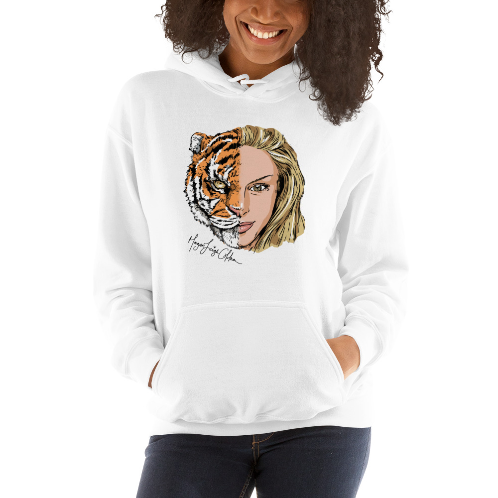 Half Tiger Half Face Morgan Leigh Oldham Hoodie, Black Logo