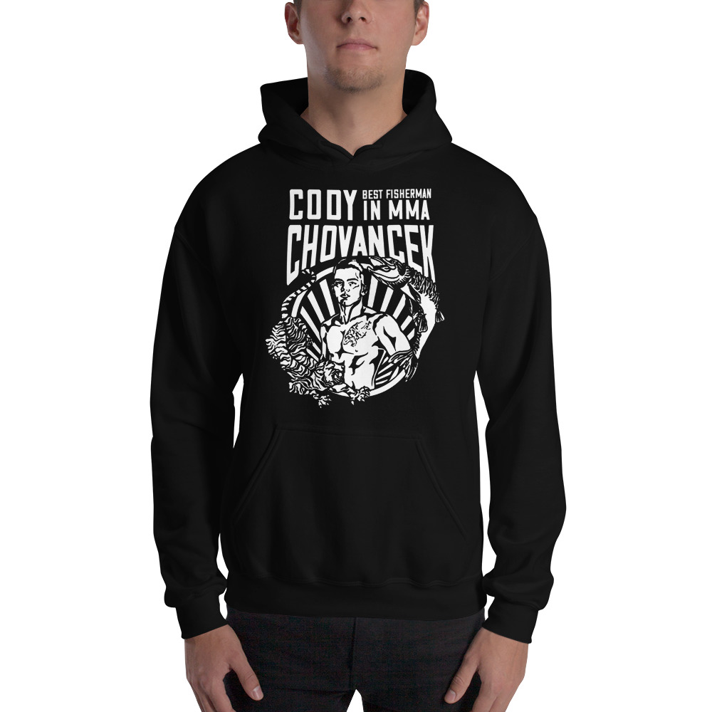 "Best Fisher in MMA" by Cody Chovancek Hoodie, White Logo