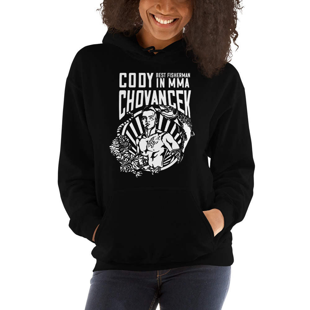 "Best Fisher in MMA" by Cody Chovancek Hoodie, White Logo