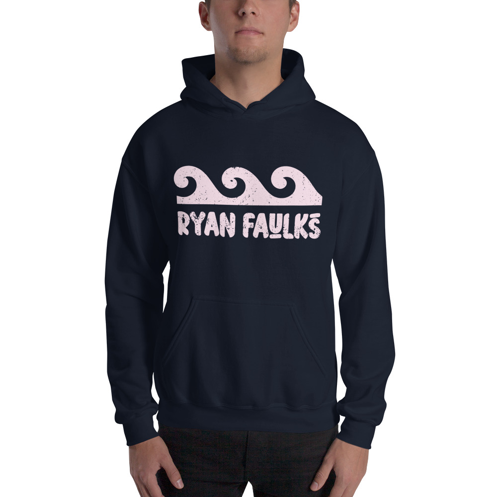 "Curl Clothing Wave" by Ryan Faulks Hoodie, Light Pink Logo