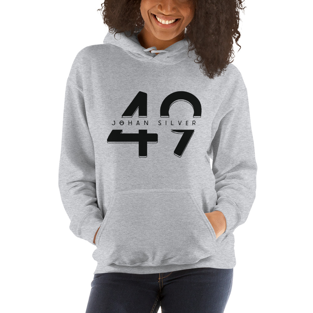 "49" by Johan Silver Hoodie, Dark Logo