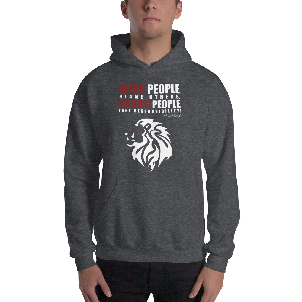 WEAK and STRONG by Brian Mitchell Hoodie, White Logo