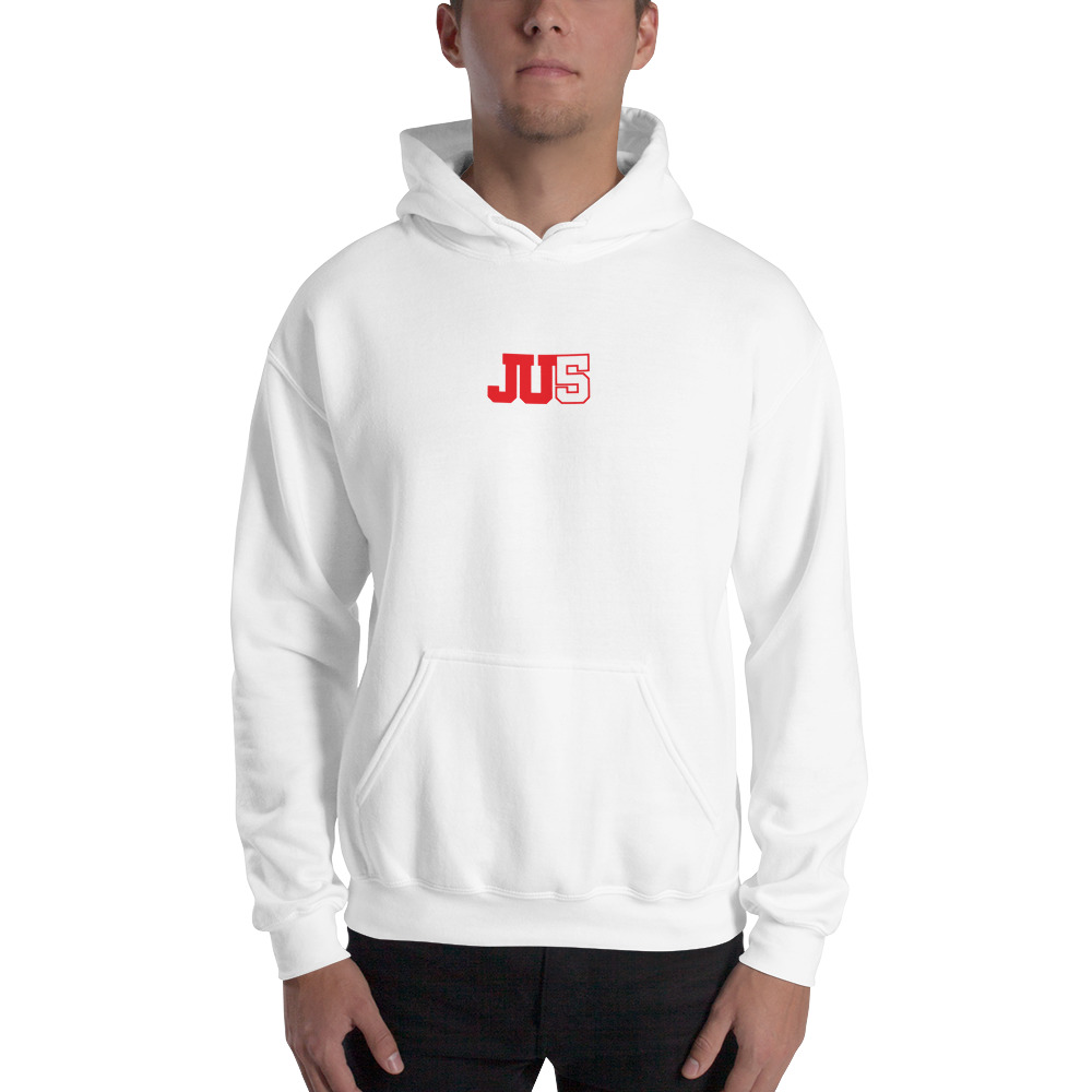 "Ju5" by Julia Sinnett Men's Hoodie, Red Logo