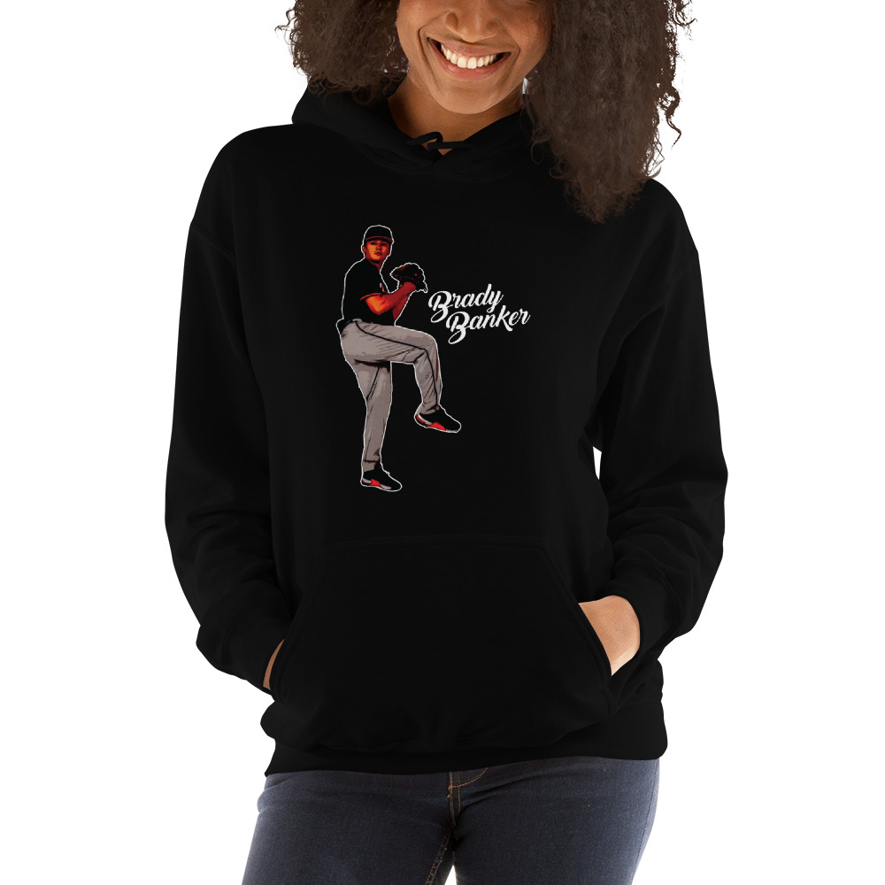 "Pitching" by Brady Banker Hoodie, White Logo