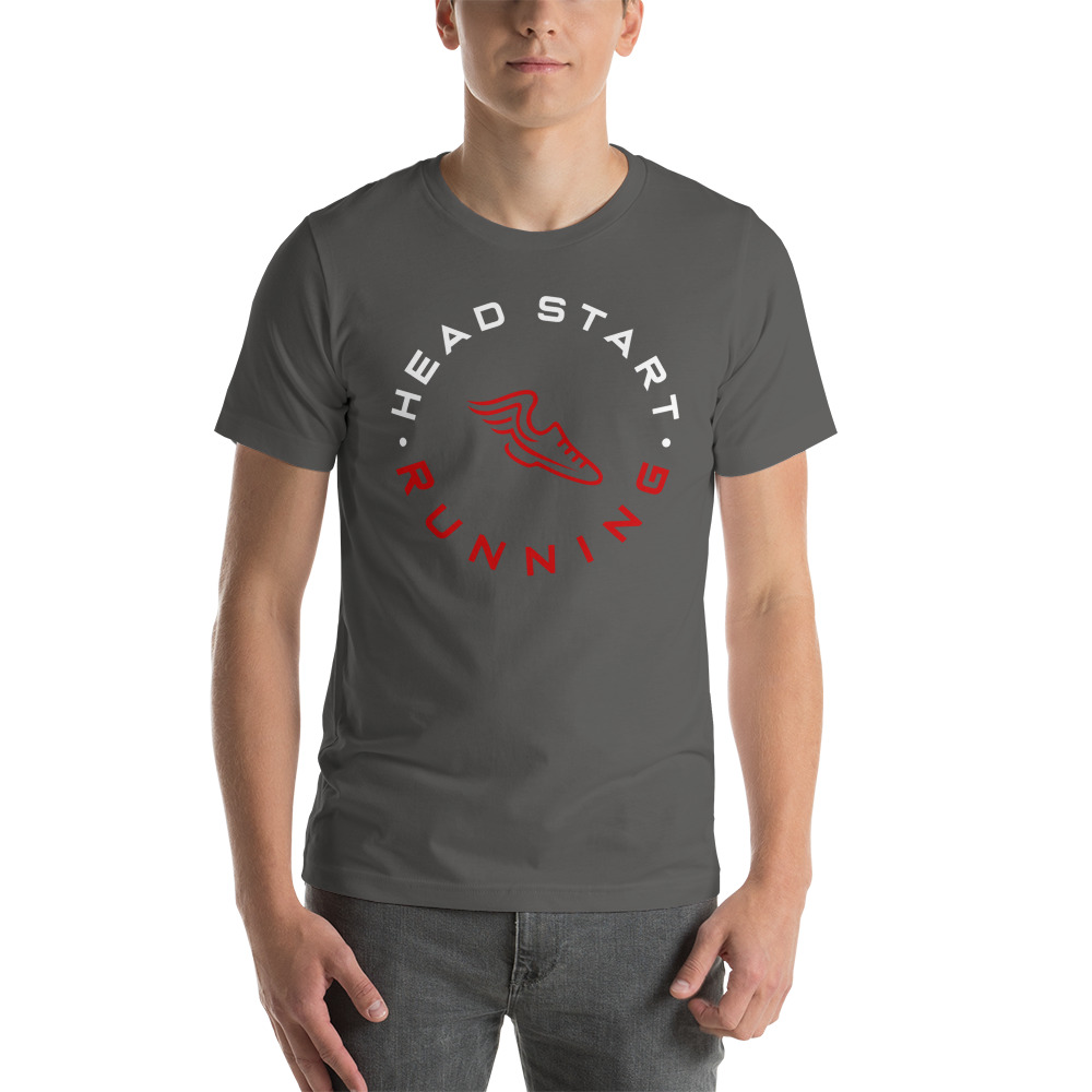 "Head Start Running" by Anthony Petrillo Shirt, White Logo
