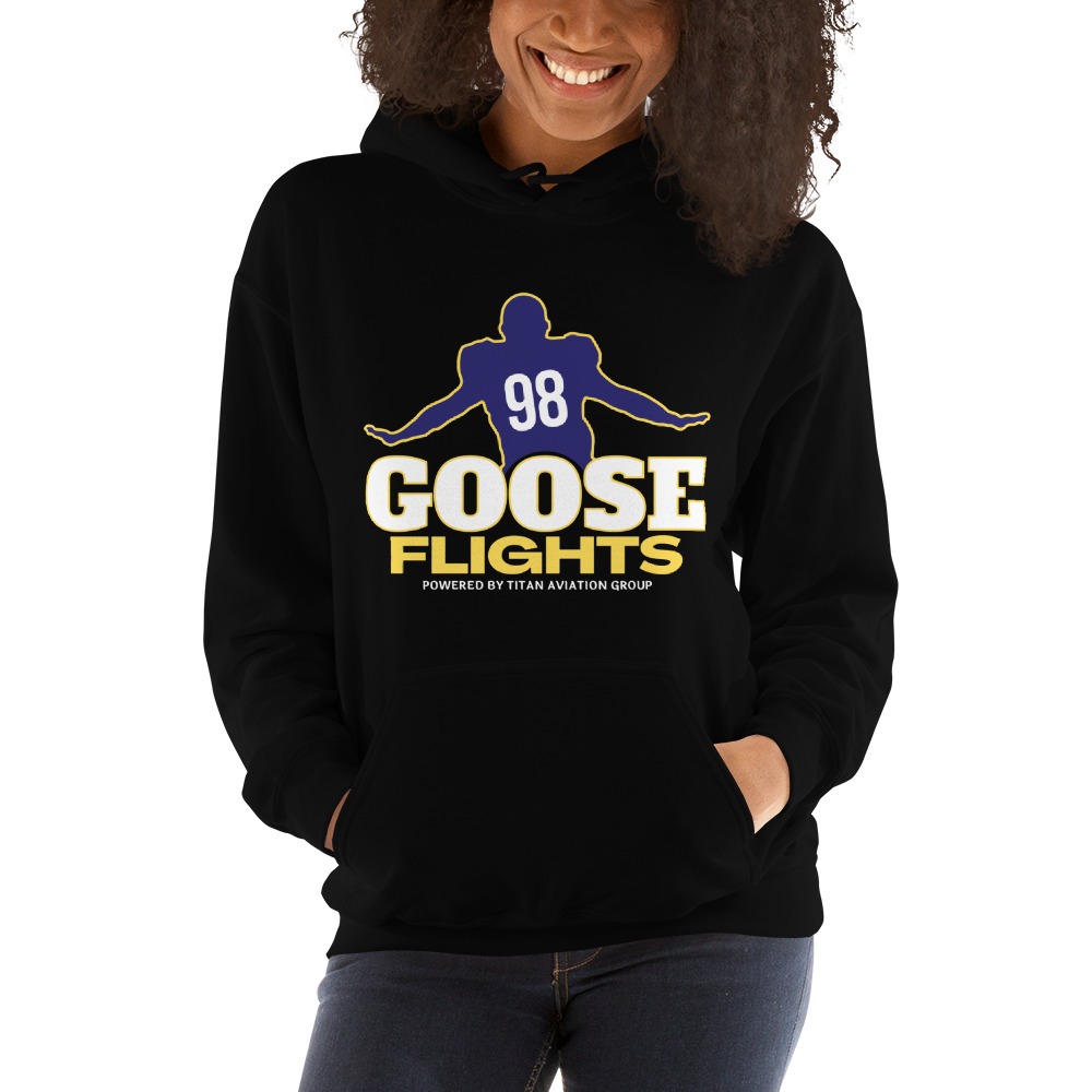 Goose Flights NFL Alumni Baltimore Hoodie, Gold and Navy Logo
