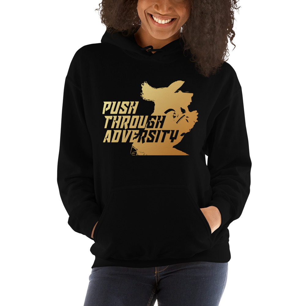 Push Through Adversity Kyle Martin Hoodie, Gold Logo