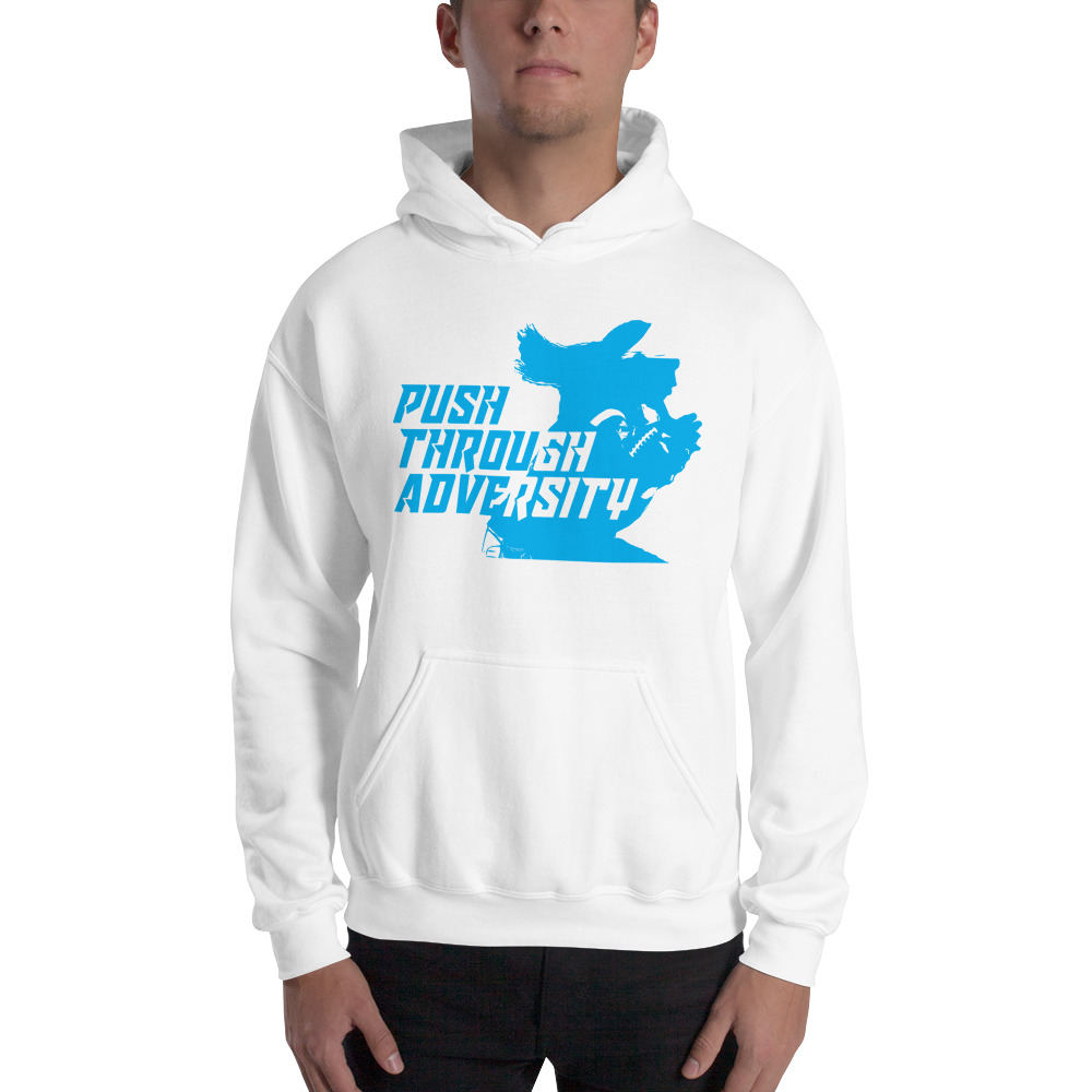 Push Through Adversity Kyle Martin Hoodie, Blue Logo
