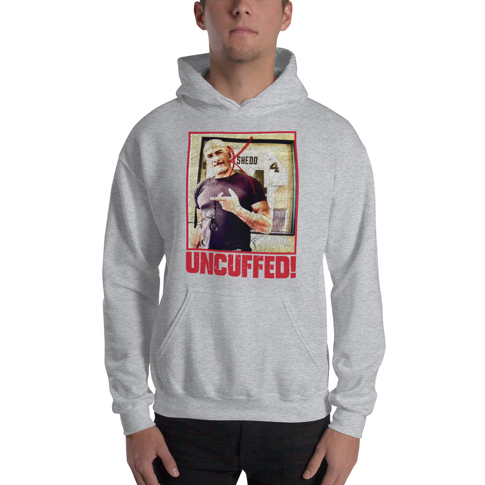"Uncuffed!" by Kenny Shedd Hoodie, Red Logo on MILLIONS "Uncuffed!" by Kenny Shedd Hoodie, Red Logo